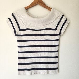 White and Black Striped Knit Top